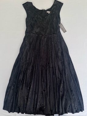 Eva Mendes New York & Co Plated Black Velvet Evening Party Midi Dress Size Large